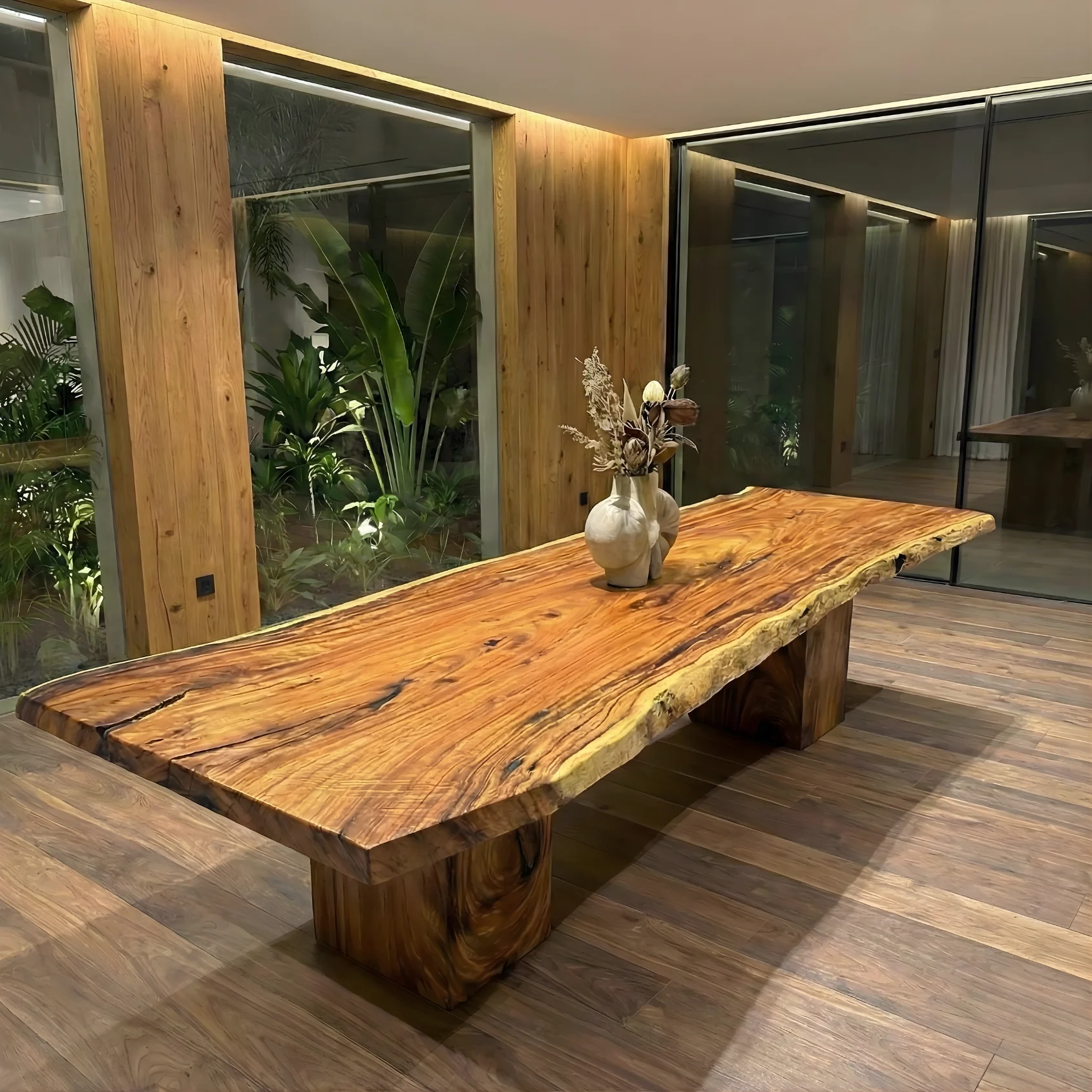Natural Acacia Wood Slab Dining Table - Unique Wooden Slab Table Dubai UAE | Premium Solid Wood Furniture